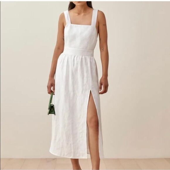 REFORMATION Elara Linen Fit & Flare Midi Dress Size 2 Sleeveless Ivory White - Picture 12 of 14
